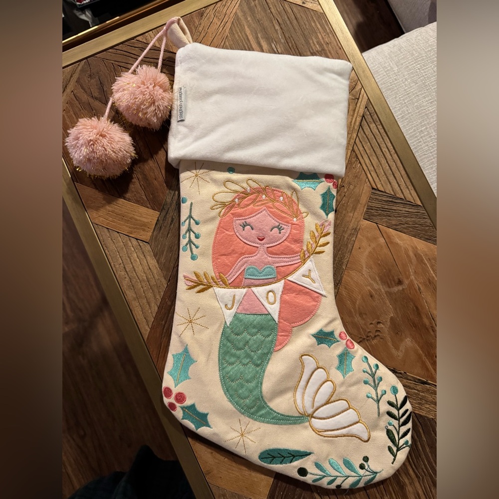 Mermaid Christmas Stocking with Joy Banner